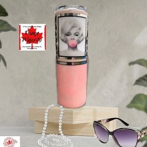 Marilyn iconic pink leopard glitter epoxy tumbler, 20oz skinny, insulated